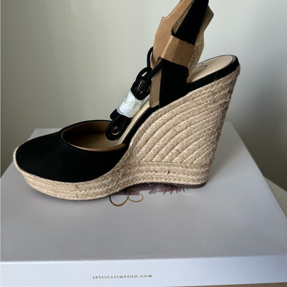 Jessica Simpson Black and Cream Espadrille Wedge Sandals - Picture 3 of 10